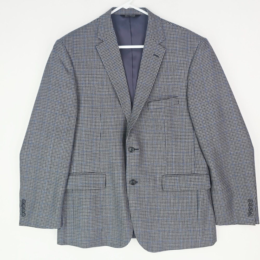 Jos A Bank Mens 43R Gray Blue Houndstooth Windowpane Two Button Blazer Jacket
